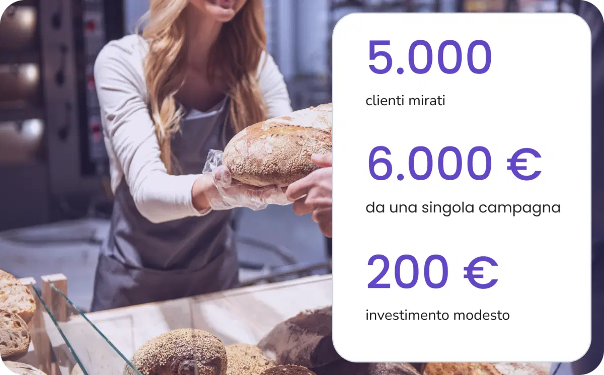 Ragazza che vende pane fresco in una piccola panetteria utilizzando TopMessage per la comunicazione con i clienti.