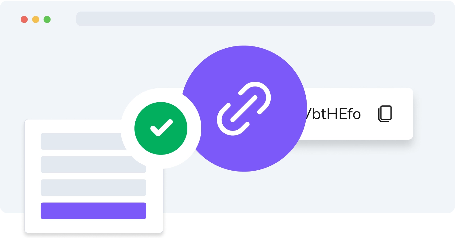 Icona del programma di affiliazione che mostra un documento con un segno di spunta e un simbolo di link viola, che rappresenta i referral verificati.