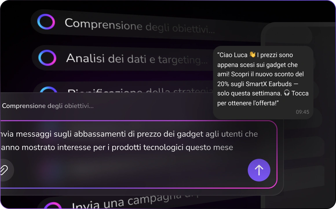 Illustrazione che rappresenta esperienze di vendita personalizzate, mostrando come l'IA adatta le interazioni durante l'intero percorso del cliente.