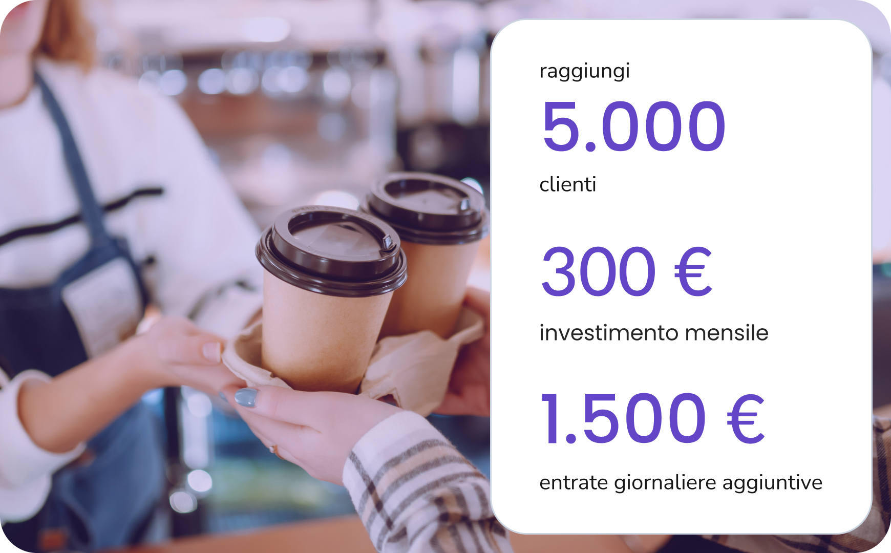 Cliente che acquista un caffè in un bar che ha ottenuto risultati notevoli grazie alla campagna WhatsApp con TopMessage