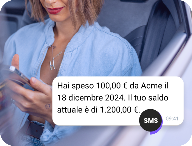 Modello di SMS di TopMessage che invia un estratto conto mensile personalizzato a un cliente.