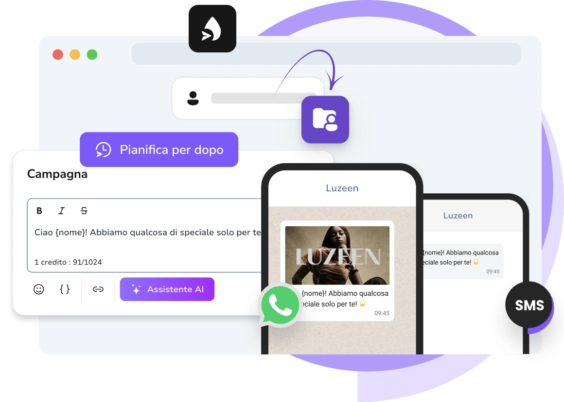 Schermata dell'app TopMessage che mostra la dashboard della messaggistica automatizzata.