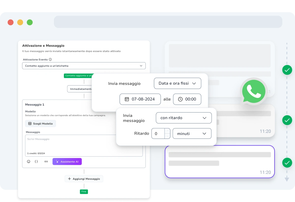 Schermata della pagina delle campagne drip per WhatsApp di TopMessage.