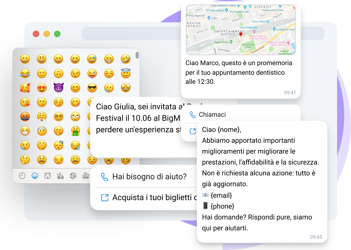 Schermata della dashboard di TopMessage che mostra messaggi con testo arricchito.