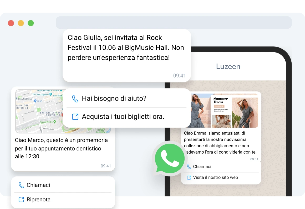 Destinatario che visualizza un messaggio di testo con pulsanti interattivi, consentendo risposte rapide e azioni call-to-action direttamente dal messaggio.