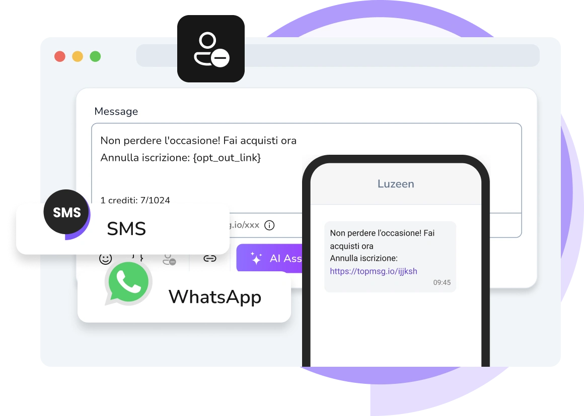 Schermata dell'app TopMessage che mostra la dashboard di gestione dell'opt-out per la messaggistica automatizzata.