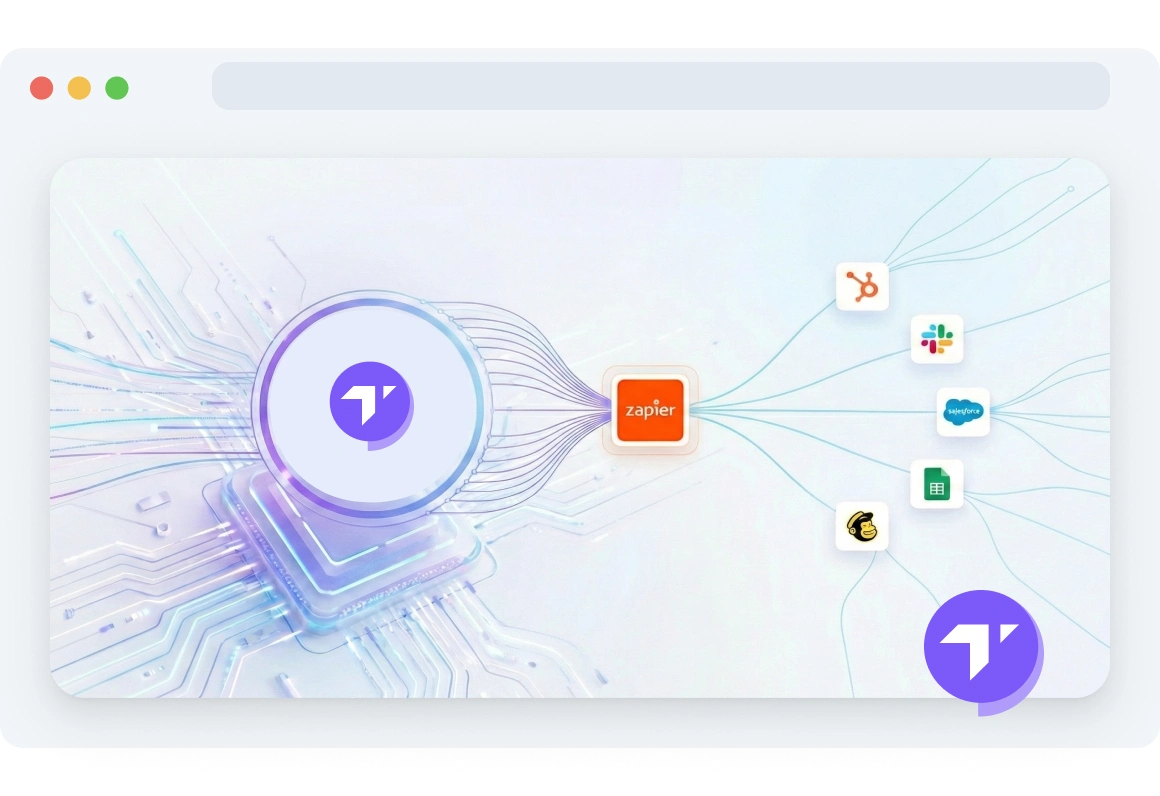 Interfaccia di Zapier che mostra la libreria di app con integrazioni CRM come HubSpot, Salesforce e Pipedrive collegate a TopMessage.