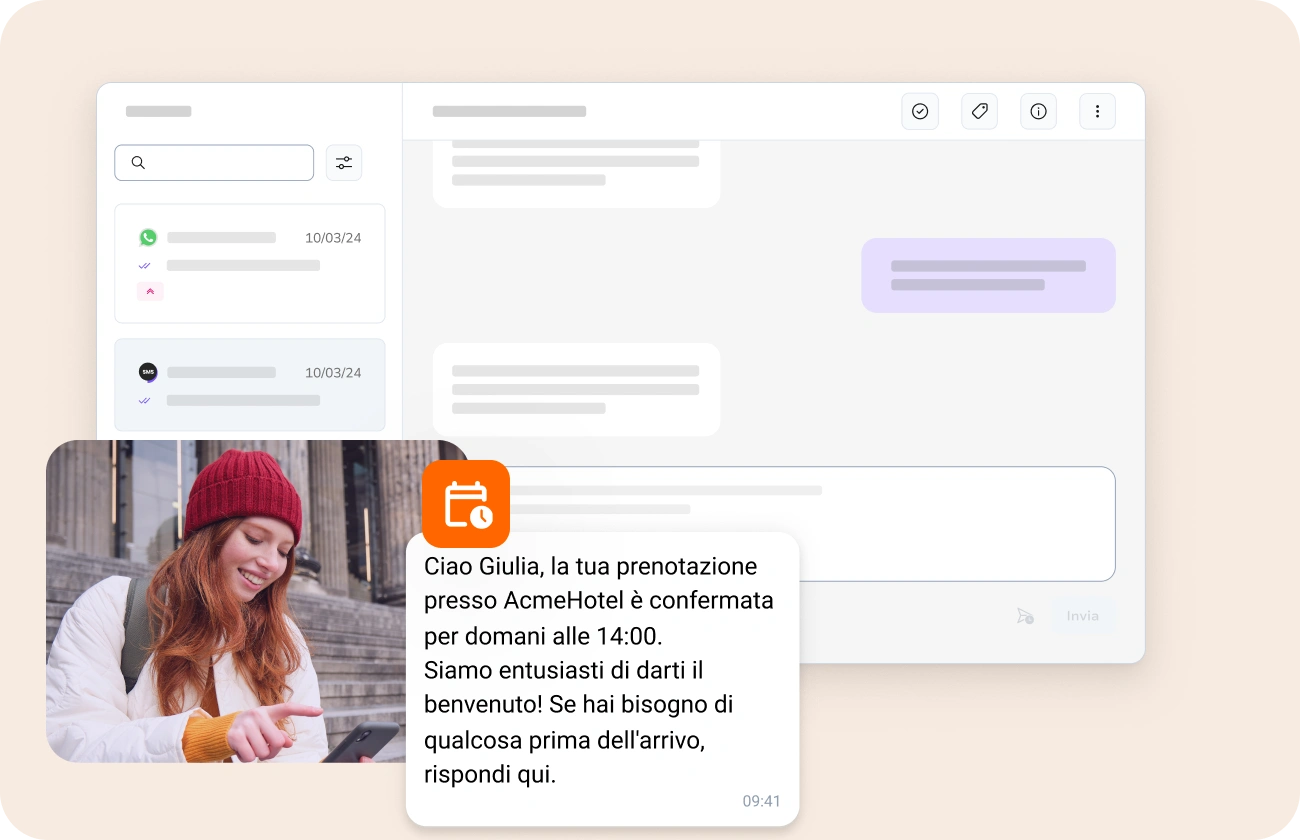 Personale dell'hotel che comunica con gli ospiti tramite SMS e WhatsApp per migliorare l'esperienza degli ospiti e fornire informazioni istantanee