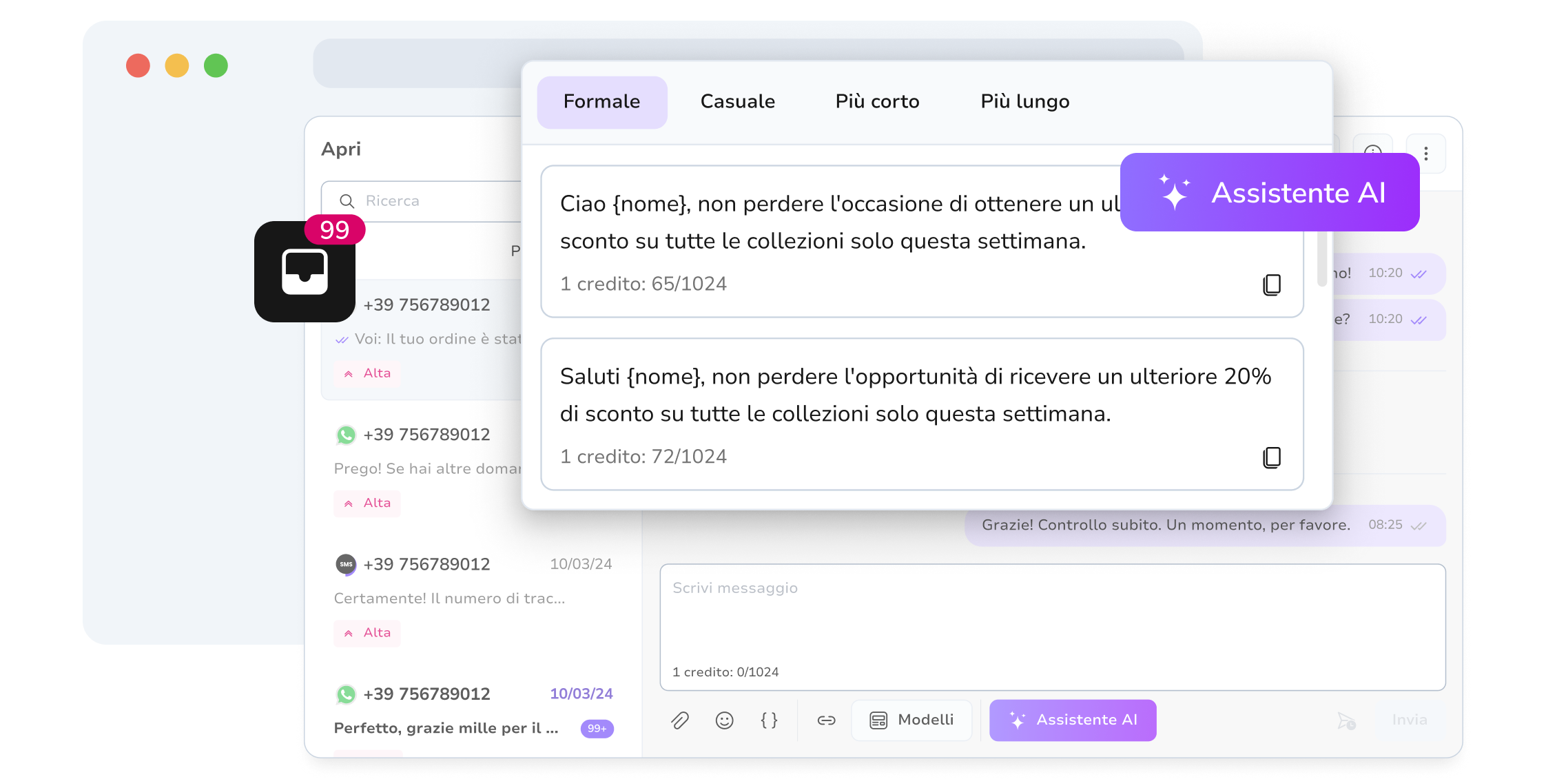 Screenshot dello strumento di assistenza AI di TopMessage
