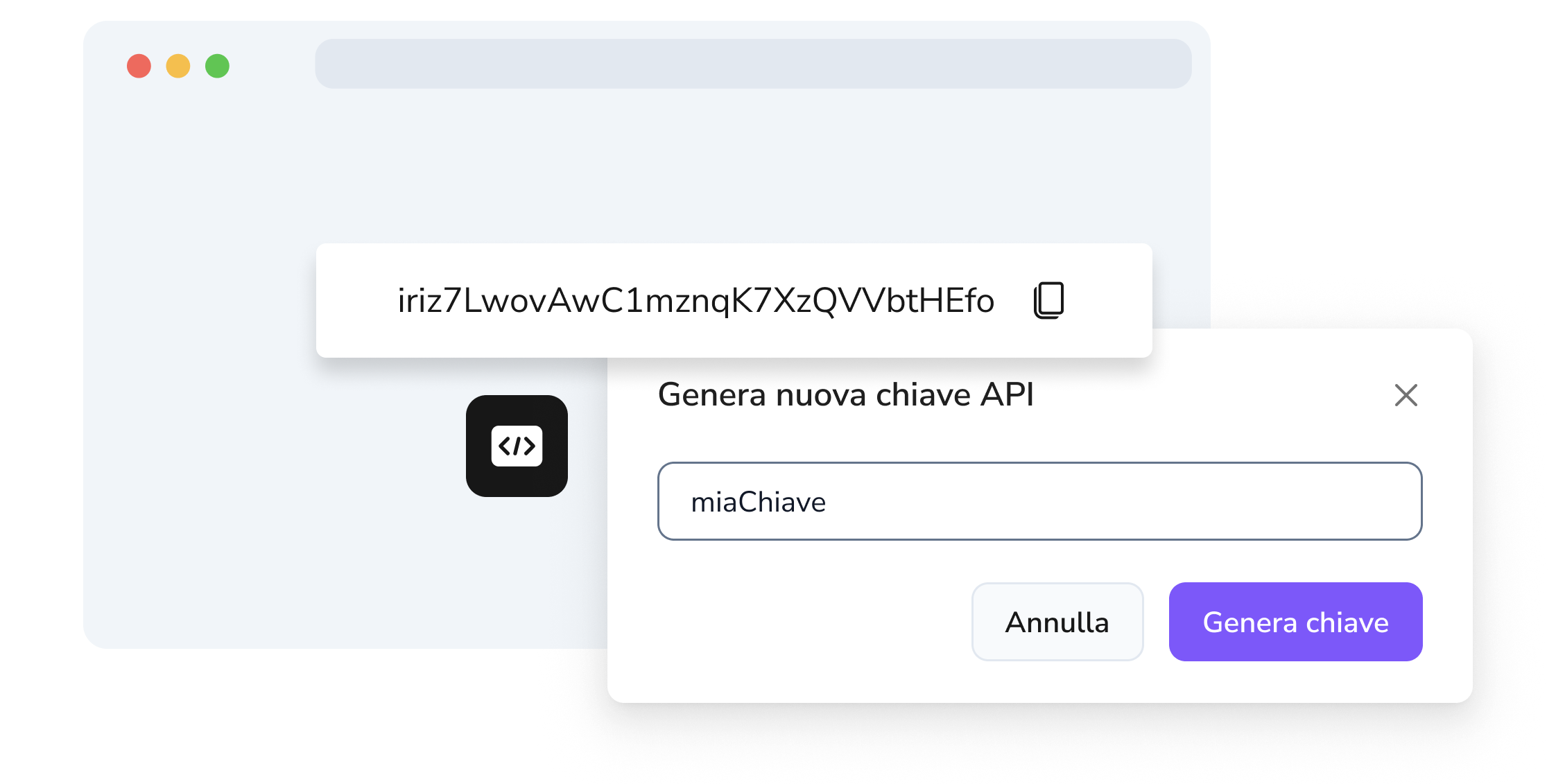 Screenshot della pagina di creazione della chiave API di TopMessage