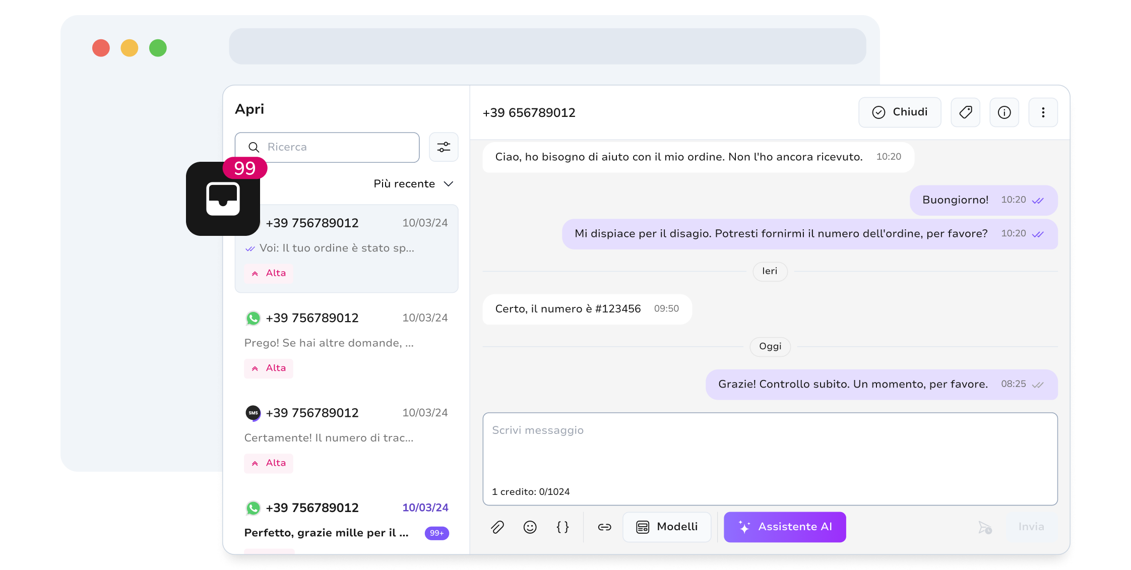 Screenshot della piattaforma di messaggistica di TopMessage